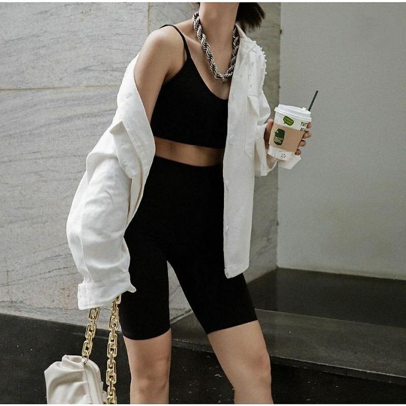 Quần legging đùi chất thun gân co giãn, dày dặn tập gym yoga