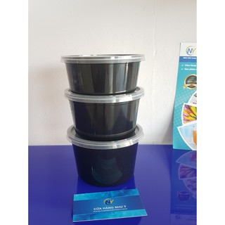 Combo 50 Hộp nhựa tròn đen 600ml Microwave ( Thuận Lợi )