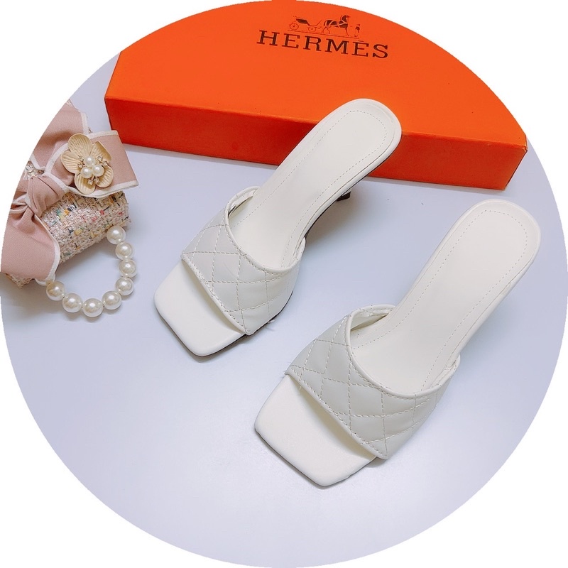 Guốc quai bản chần chỉ gót Nhọn 7p da lì-Ảnh chụp thật