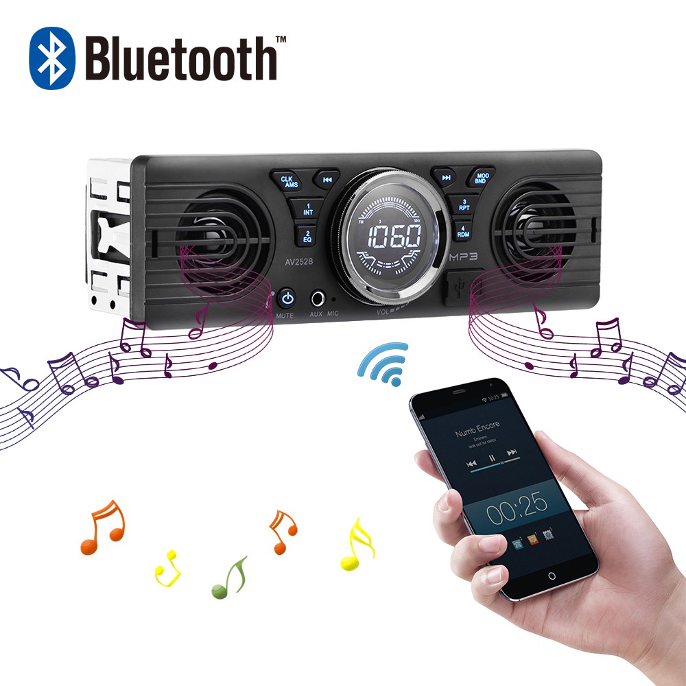 Máy nghe nhạc bluetooth MP3 tích hợp 2 loa hỗ trợ USB/TF/AUX/FM DC 12V cho xe ô tô