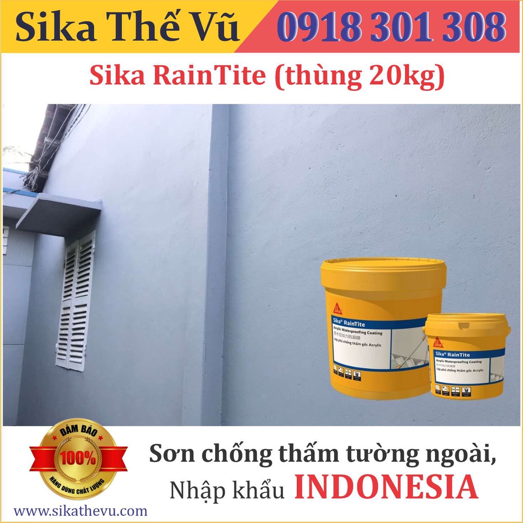 Sika - Sơn Chống Thấm Tường Ngoài - Gốc Acrylic - Nhập khẩu Indonesia - Sika RainTite (Thùng 20kg) SIKA THẾ VŨ