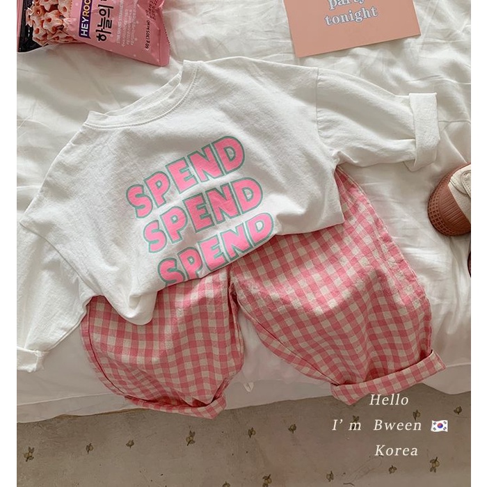 Bộ Áo Thun In Chữ + Quần Dài Dáng Rộng Phong Cách Hàn Quốc Thời Trang Mùa Hè Cho Bé Gái