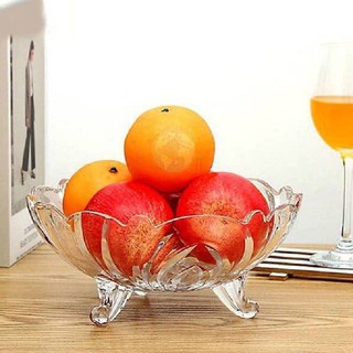 Đĩa thủy tinh đựng trái cây 3 chân, thủy tinh sáng đẹp đường kính 24cm