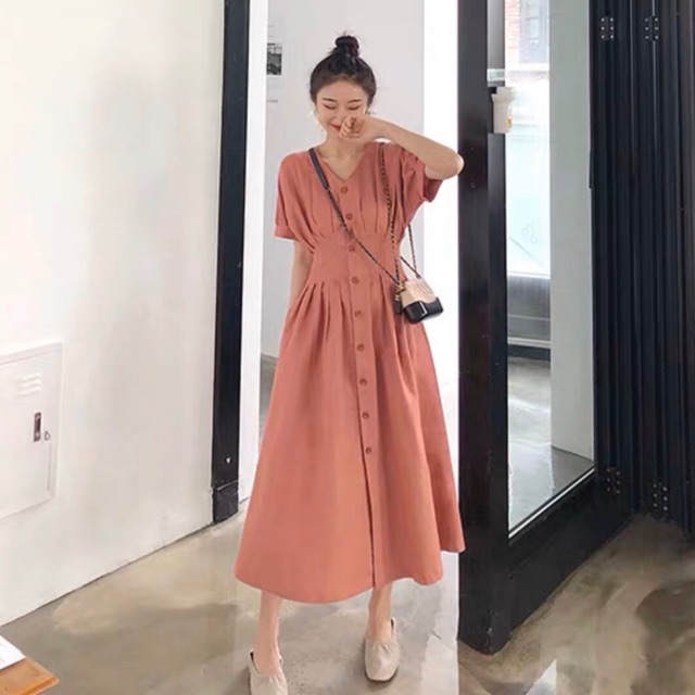 Đầm hồng ruốc xếp li form dài (kèm hình thật) | BigBuy360 - bigbuy360.vn