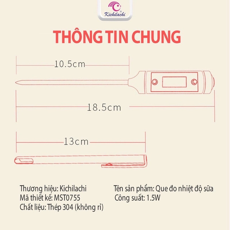 Nhiệt kế đo sữa , đo nước Kichi chính hãng