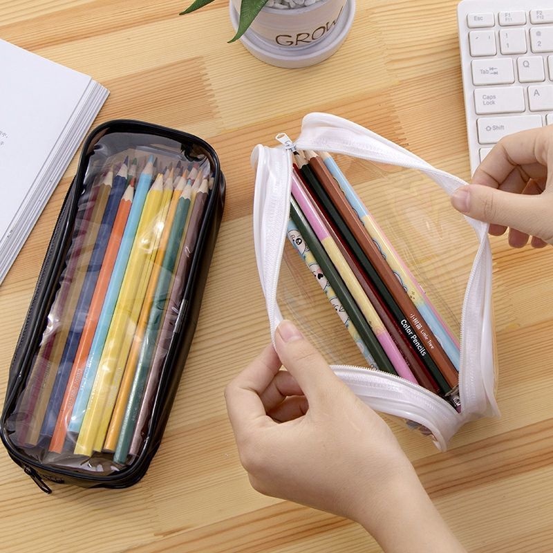 1 Túi Đựng Bút Bằng Pvc Trong Suốt Có Khóa Kéo Đơn Giản Thời Trang