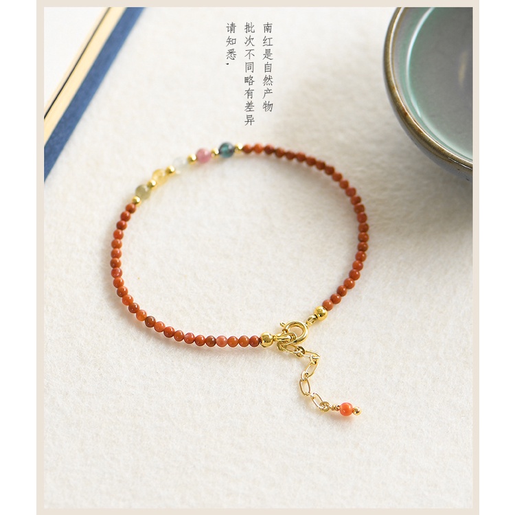 [Hàng Mới Về] Vòng Đeo Tay Đính Đá Mã Não Đỏ Persimmon Màu Đỏ Phía Nam Cho Nữ