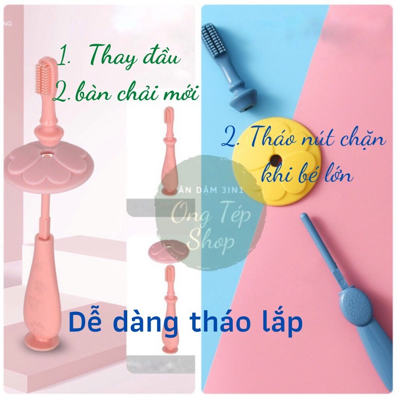 [Mã 155FMCGSALE giảm 7% đơn 500K] Set rơ lưỡi và Bàn chải tập đánh răng và matxa nướu silicon cho bé