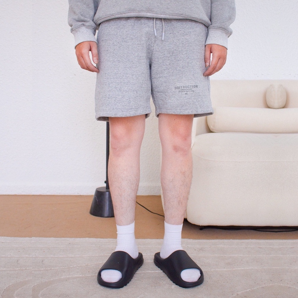 Quần short nỉ ngang gối, quần đùi local brand Destruction form rộng unisex basic