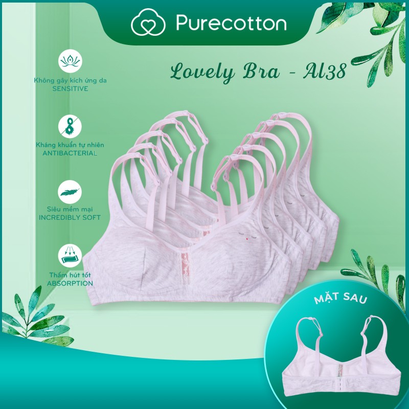 Combo 5 áo lót học sinh Purecotton chất liệu cotton cao cấp kiểu dáng cài khuy không đệm mỏng PC017