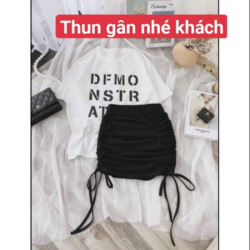 Chân váy rút 2 bên gối thun co giãn tôn dáng