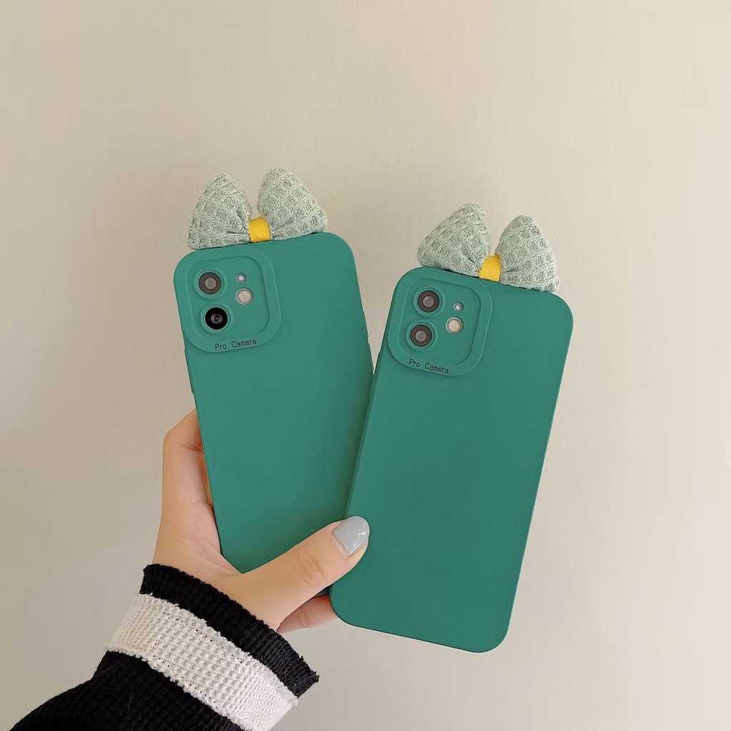 Ốp Điện Thoại Mềm Đính Nơ Màu Xanh Lá Cho Iphone 14promax 13 proamx 12 pro max 11 pro max xs max 13 romax xr x 7 8plus
