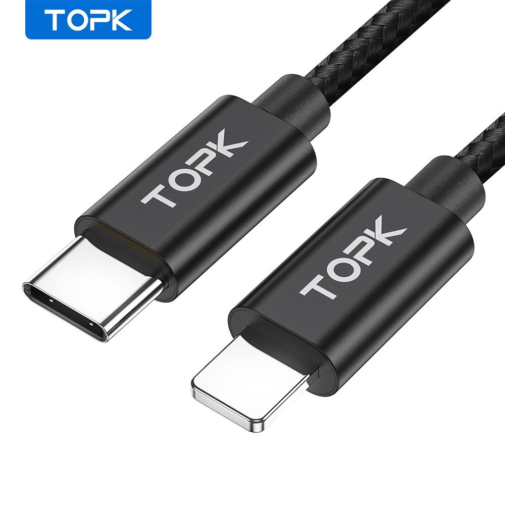 Dây cáp sạc TOPK AN80 dạng bện sợi Nylon chuyển đổi USB C sang cổng iPhone cho iPhone 6 7 8 11 X