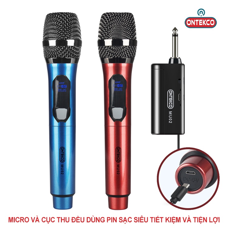 [Mã ELHACE giảm 4% đơn 300K] Micro hát karaoke không dây ONTEKCO MU-02 pin sạc - thu phát 50m