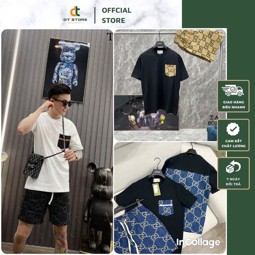 Đồ Bộ Gucci Nam Họa Tiết Logo Gucci Nổi Cực Chất - Bộ Quần Áo Nam Gc Bản Spf DT Store VietNam