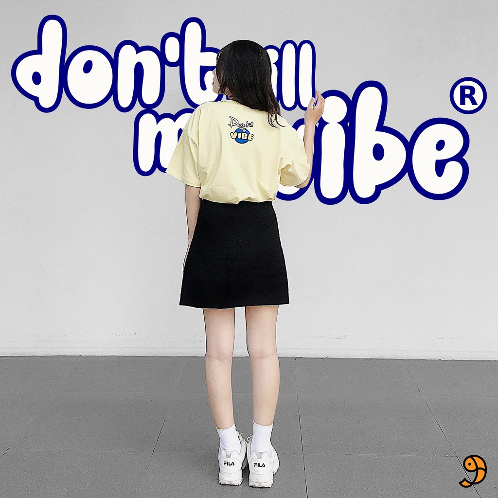 Áo thun nữ cotton màu vàng form rộng in hình Don't Kill My Vibe | Yellow Monster Tee