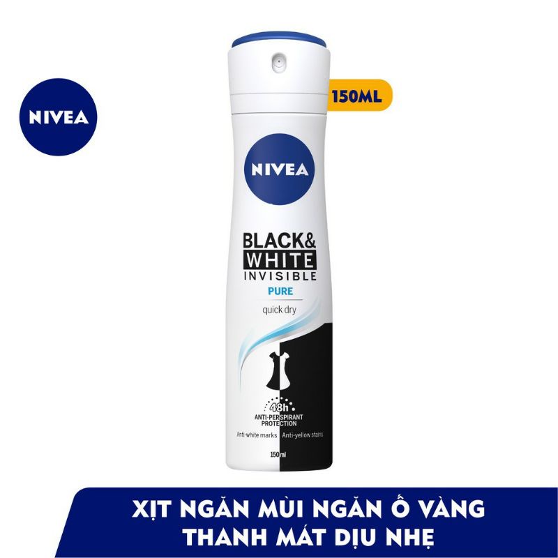 Xịt ngăn mùi Nivea Black&white ngăn vệt ố vàng 150ml