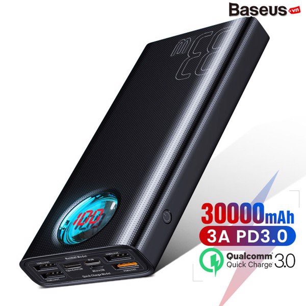 Sạc dự phòng Baseus 30000mAh 65W sạc nhanh hỗ trợ đầu ra cổng type C PD,Dùng được cho cả máy tính,hàng chính hãng