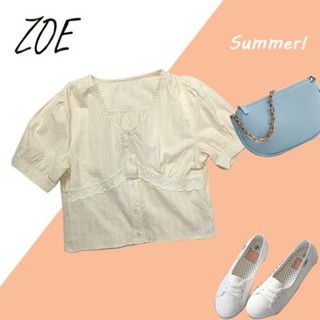 [Ảnh/video thật] Áo sơ mi croptop basic nhấn ren ngực ་