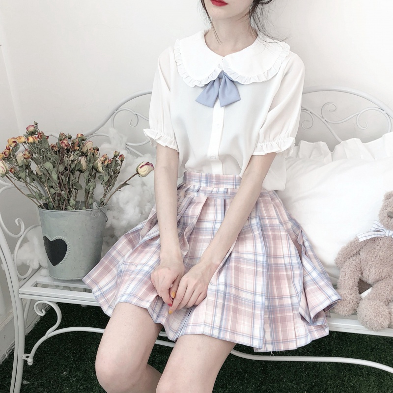 Áo Sơ Mi Trắng Tay Ngắn Cổ Búp Bê Mềm Mại Phong Cách Lolita Nhật Bản 2020 Cho Nữ