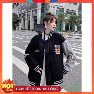 ÁO BOMBER NHUNG TĂM THÊU 33 NỮ/ Áo bomber nhung thêu 33 chất nhung tăm dày dặn rẻ đẹp unisex form rộng thời trang