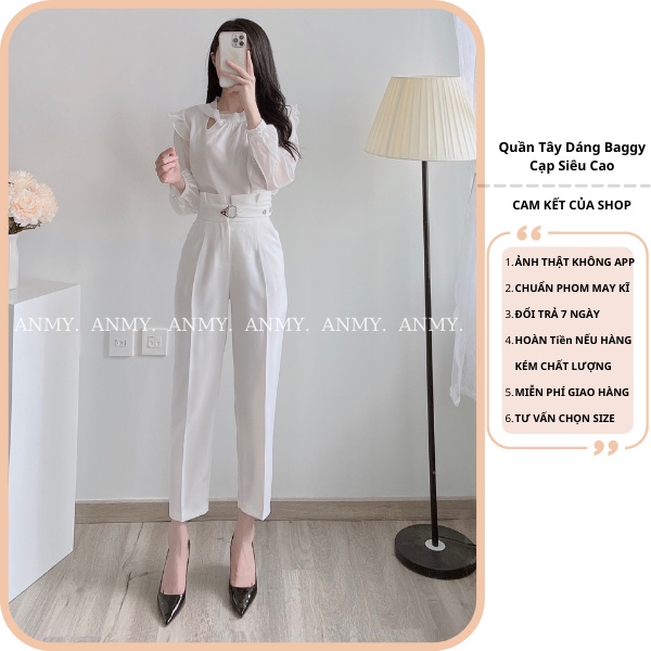 Quần tây nữ lưng cao AMY dáng baggy cạp cao siêu tôn dáng ống đứng chuẩn đẹp khóa trước đen trắng nâu Q500