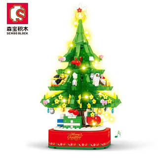 SEMBO 601097 lego mô hình khối xây dựng cây thông Noel như một món quà có đèn và hộp nhạc