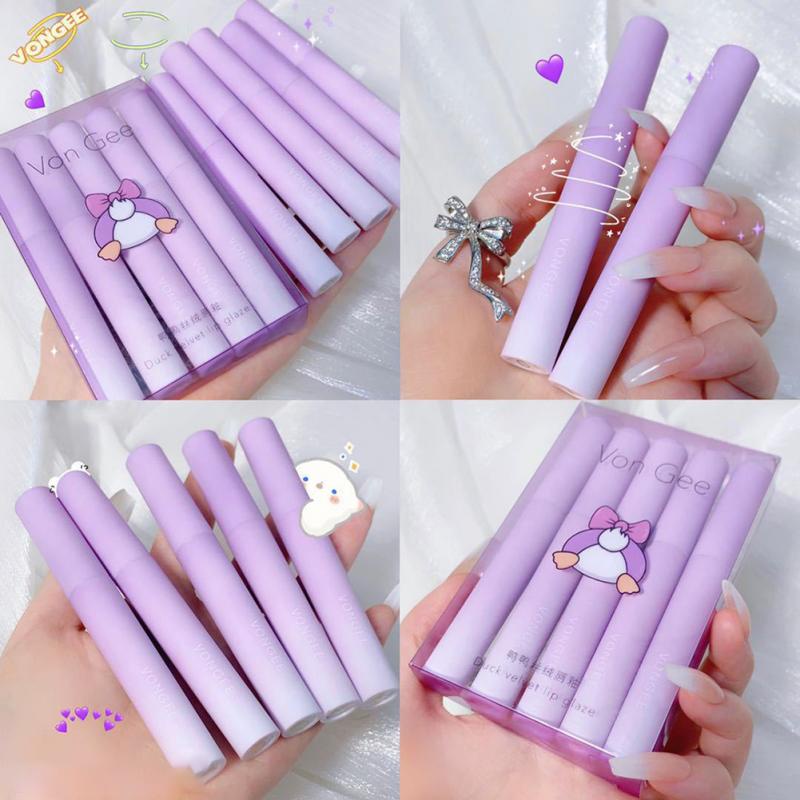Set 5 Son kem Chống Dính Cốc Không Phai Màu Thiết Kế Vỏ Son Hình Chú Vịt Dễ Thương