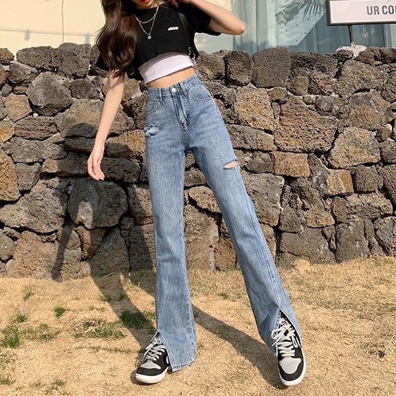 Quần Jeans Nữ Lưng Cao Xẻ Ống Thời Trang Hè 2021 | BigBuy360 - bigbuy360.vn