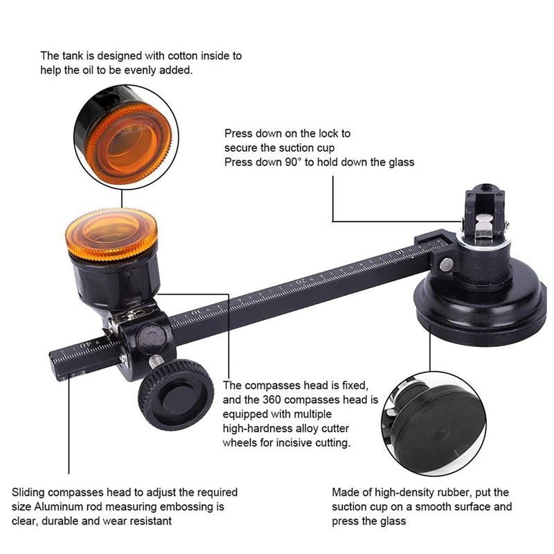 Dụng Cụ Cắt Kính / Gạch Men / Sứ Bằng Hợp Kim Nhôm 40cm Kèm Cốc Hút Cố Định Tiện Dụng