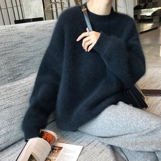 Mohair Áo Sweater Chui Đầu Dáng Rộng Dày Dặn Phong Cách Retro Hong Kong Mùa Thu Đông Dành Cho Nữ
