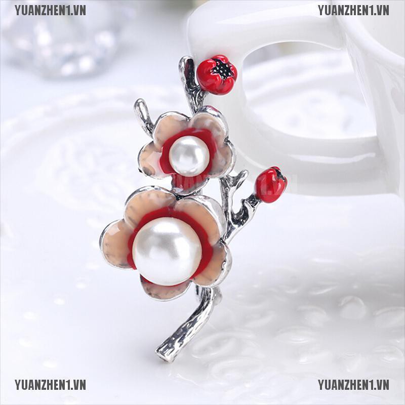 [YUANZHEN1] Trâm Cài Áo Hình Hoa Ngọc Trai Tráng Men Cho Cô Dâu