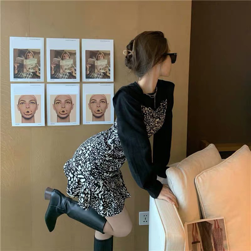 Đầm body tay dài phối hoạ tiết bèo lai nhúng che khuyết điểm V2 tốt - Thời Trang VADA - VB93 | BigBuy360 - bigbuy360.vn