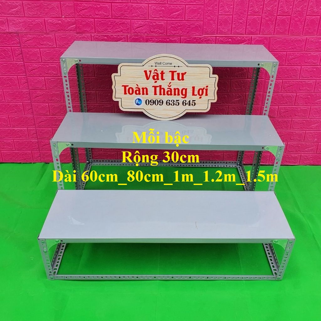Kệ sắt V lỗ đa năng bậc thang 3 bậc ( khung V3,V4) bậc Rộng 30cm x Dài 60cm_80cm_1m_1.2m_1.5m cao nhiều kích thước