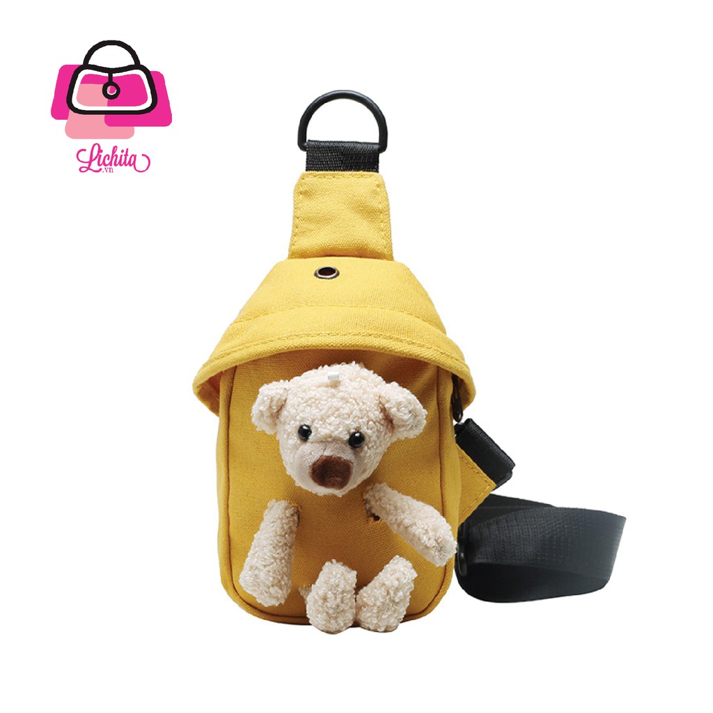 [Hot Trend] Túi Gấu Bông Đeo Chéo Tote Xinh Yêu, Kute Có Lỗ Tai Nghe Màu Trắng, Đen, Vàng, Xanh 2021