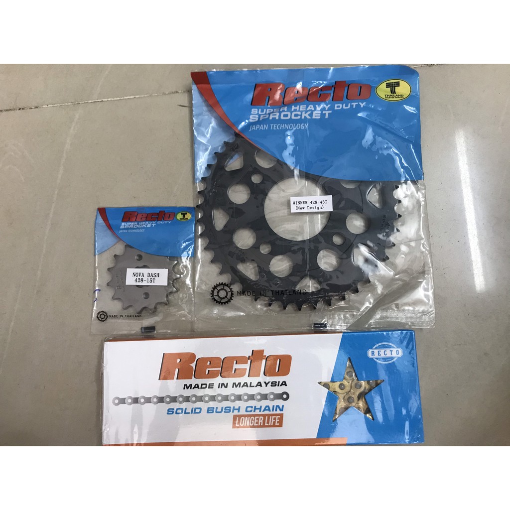 Bộ nhông sên dĩa Winner (Nhông15 dĩa 15 43T Rector-sên 428D 9ly)
