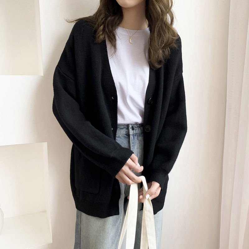 Áo khoác cardigan dệt kim dáng rộng thiết kế thời trang thu đông