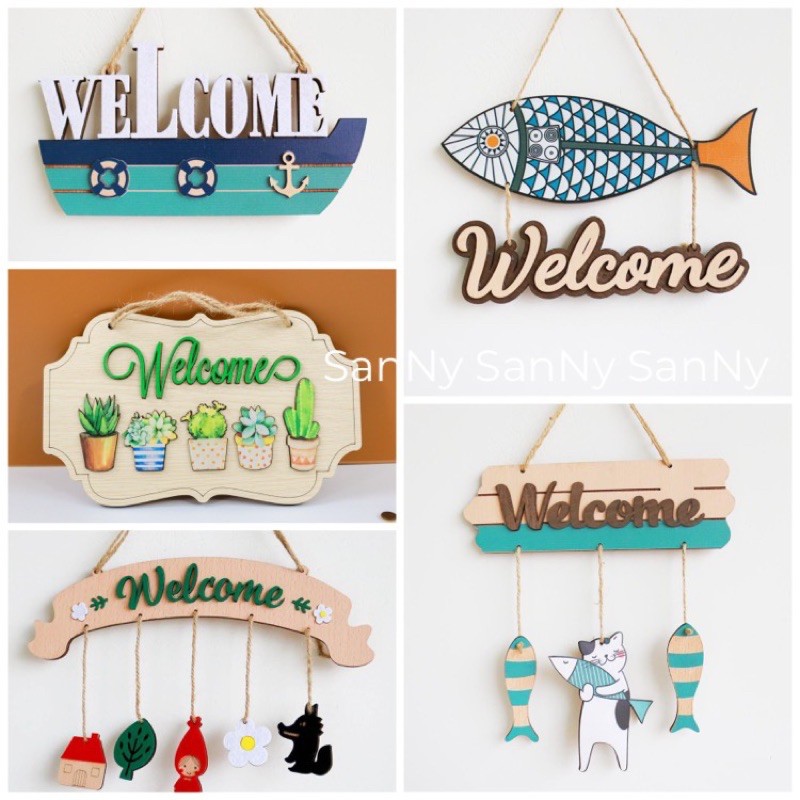 Bảng gỗ decor, bảng gỗ trang trí nhà cửa hình Welcome