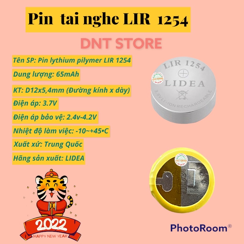 Pin nút Li-ion 3.6V LIR1254 65mAh (Lithium ion) cho tai nghe Bluetooth Pro real, samsung