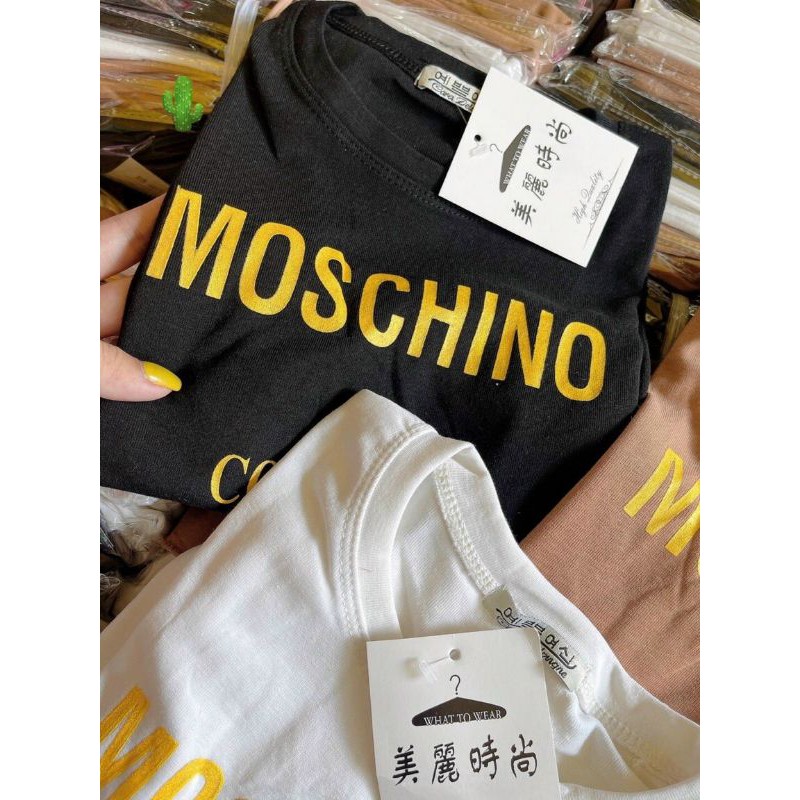 Áo thun body tay ngắn chữ nhũ kim tuyến - Moschino