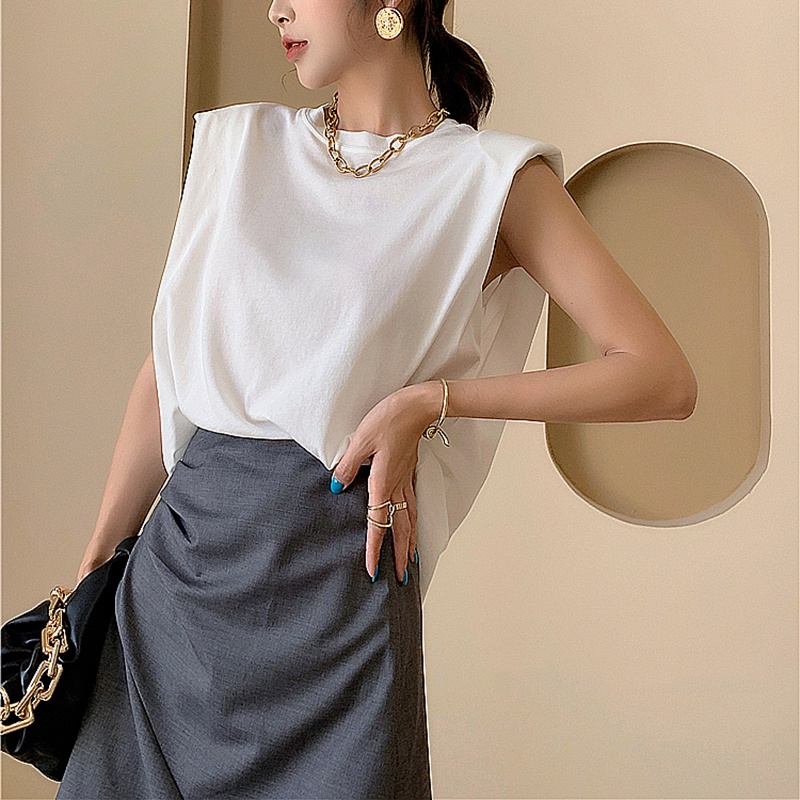 Set Áo Cotton Cao Cấp Không Tay Độn Vai Chân Váy Vạt Chéo Nhún Cạp Thời Trang Sugal TOP NU 033V1 + CV NU 010V1