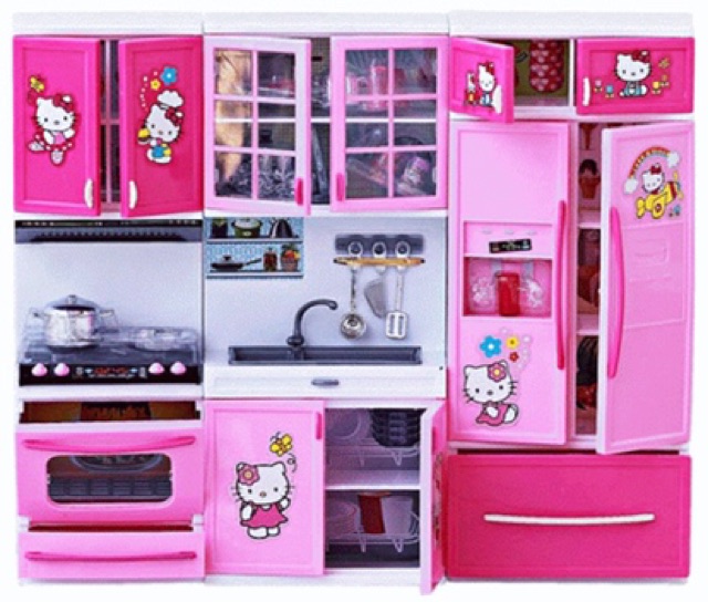 Bộ Bếp 3 Gian Mini Hello Kitty  Tủ lạnh , Lò nướng , Bếp ( Size &gt;30cm )