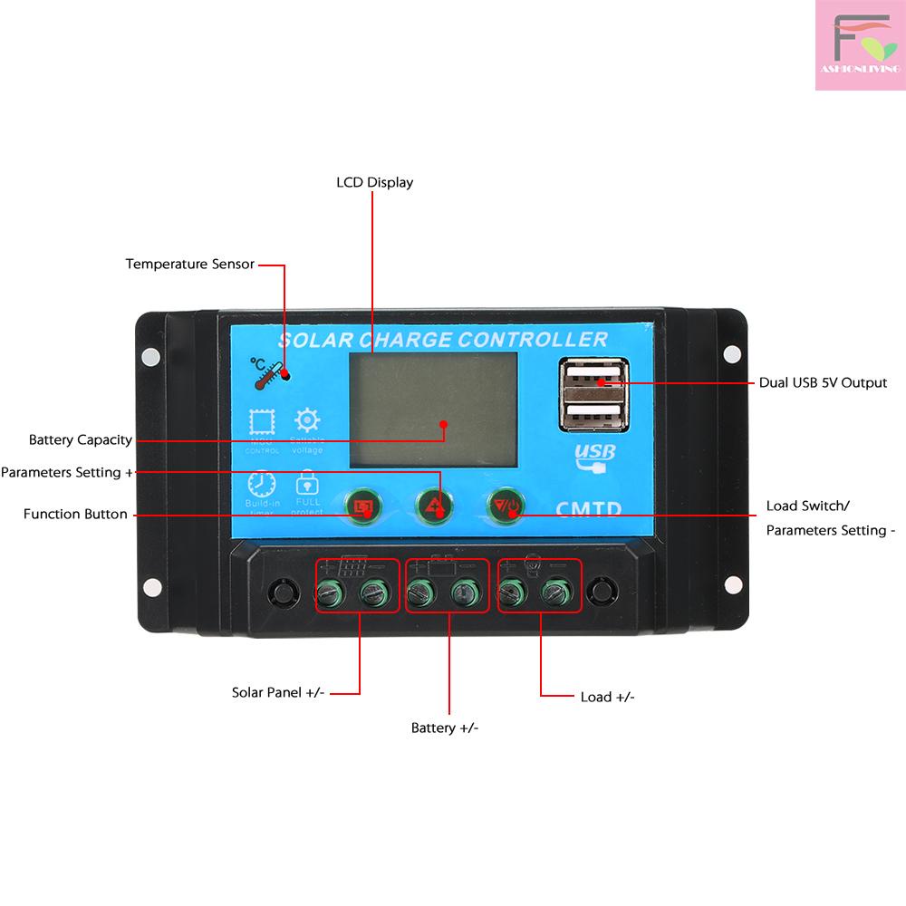 Thiết Bị Điều Khiển Sạc Năng Lượng Mặt Trời Anself 20a 12v / 24v Lcd Sự Bảo Vệ