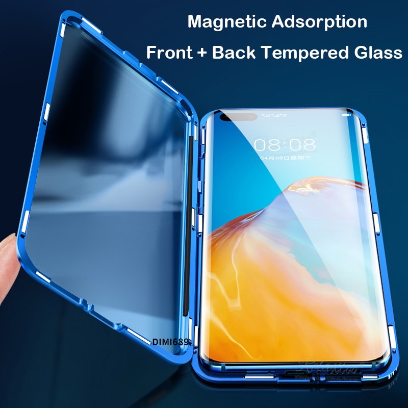 Ốp điện thoại kính cường lực nắp lật viền kim loại nam châm cho Xiaomi Mi A3 Lite A2 9T Pro 9 SE 8