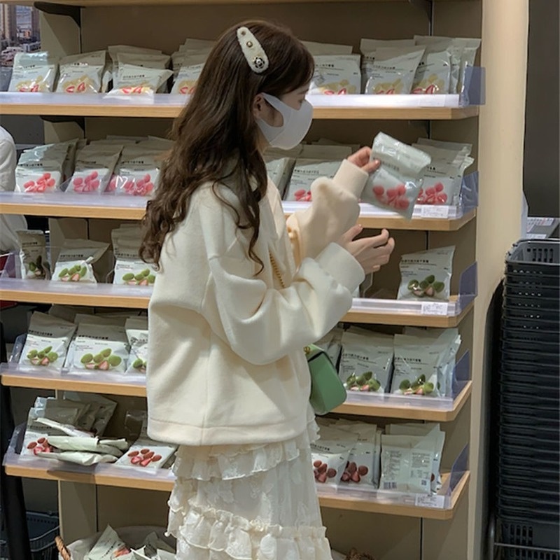 Áo Nỉ Dày Tay Dài Thắt Nơ Thời Trang Thu Đông Cho Nữ