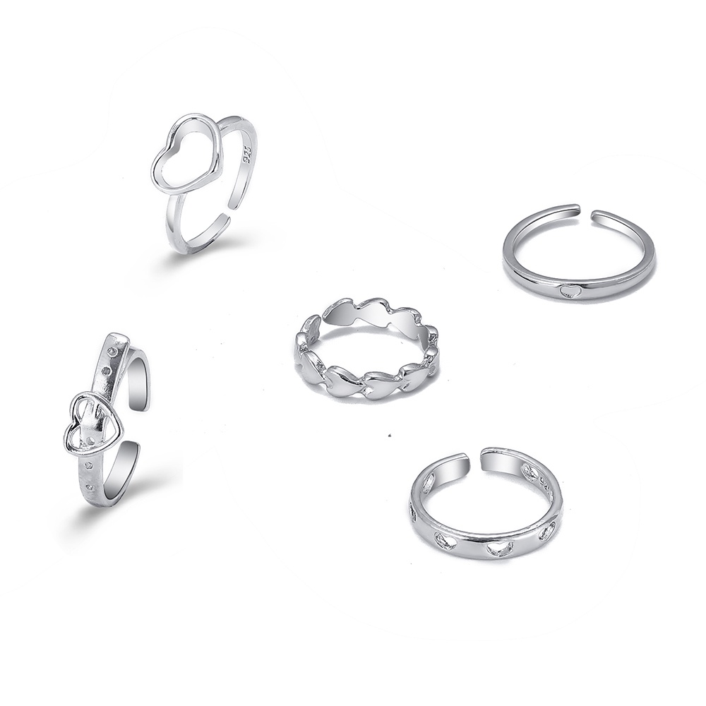 Set 5 Nhẫn Hở Họa Tiết Hình Trái Tim Thời Trang Cho Nữ