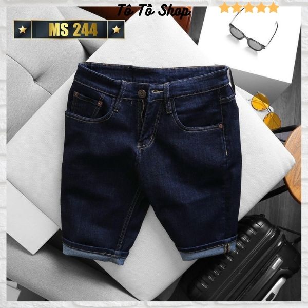 Quần short jean nam co giãn màu xanh ôm dáng, quần đùi nam trơn lịch lãm chất bò cao cấp thời trang Tô Tồ Shop - MQ244