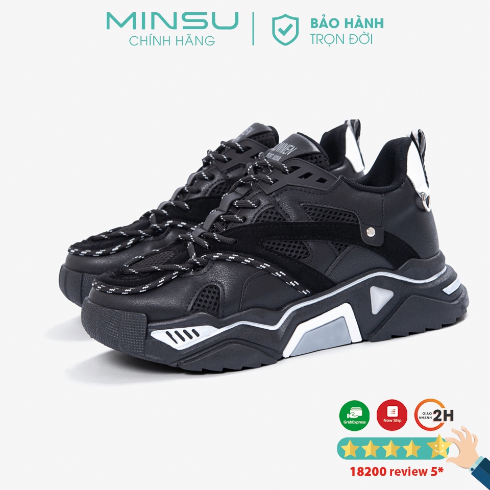 Giày Thể Thao Sneaker MINSU M4401 Cặp Đôi Nam Nữ Phản Quang Cool Ngầu Độn Đế Tăng Chiều Cao 5cm Kiểu Dáng H