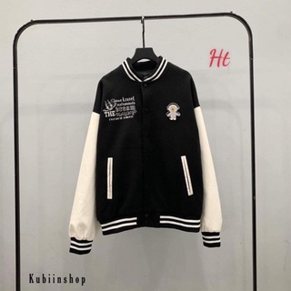 Áo khoác nỉ bomber phối tay trắng phi hành gia Ht