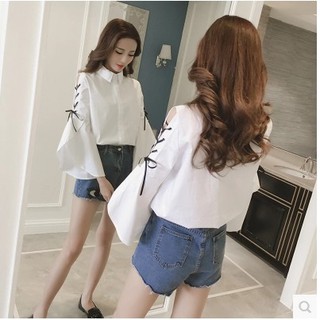 Áo sơ mi tay dài dáng rộng dây đan chéo thiết kế thanh lịch